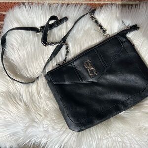 Steve Madden Black and Silver Chain Faux Leather Envelope Front Crossbody Purse